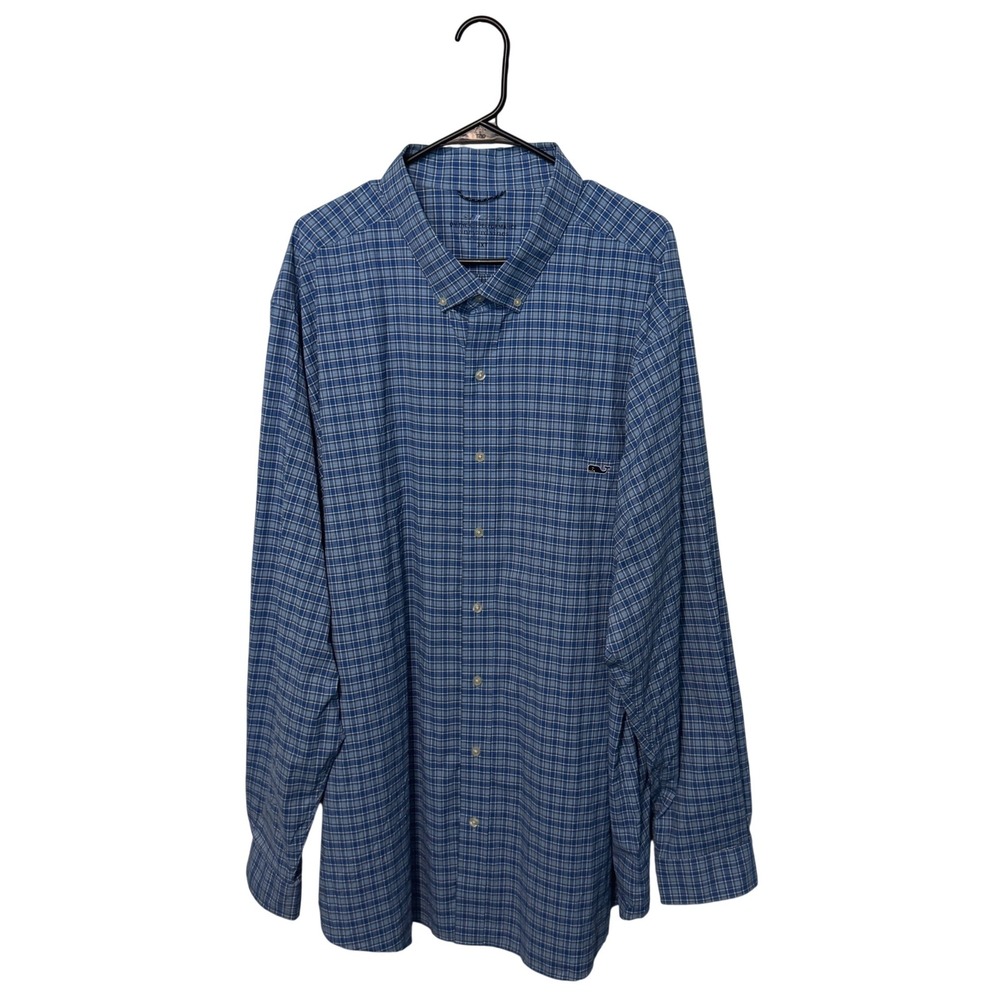 Vineyard Vines OTG Button Down Mens 3XT Blue Plaid On-The-Go Performance Shirt